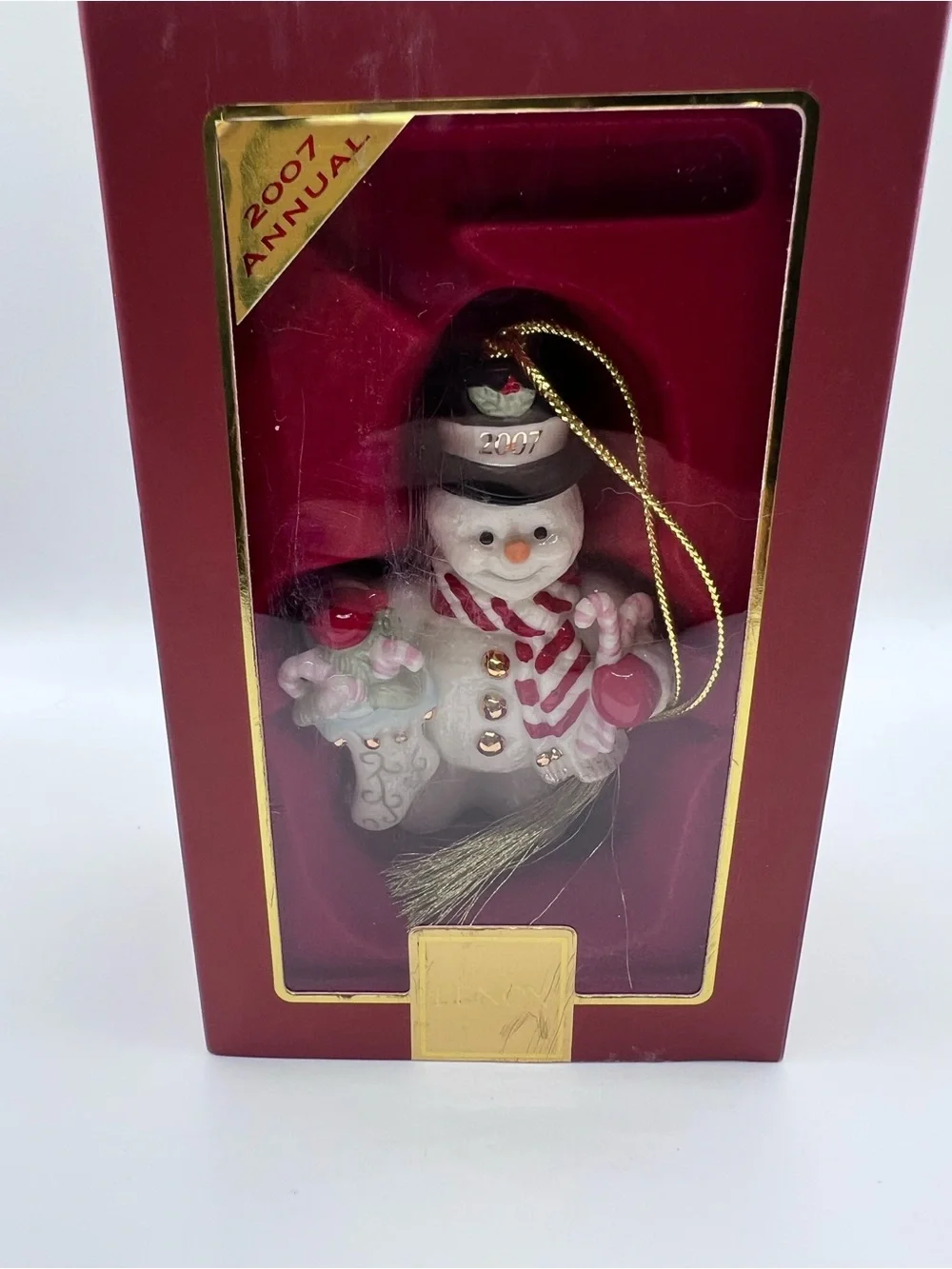 Lenox 2007 Annual Snowman Hanging Christmas Ornament White/Red/Gold 6599609